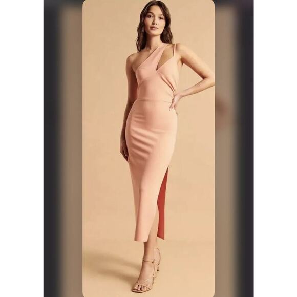 Abercrombie & Fitch Women's Pink Asymmetrical Ruched Midi Dress Size Large - Picture 1 of 11